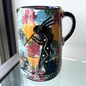 1990 MANA Earthenware Pottery "Spirit Dancer" Large Pitcher Sedona, Arizona Sazi